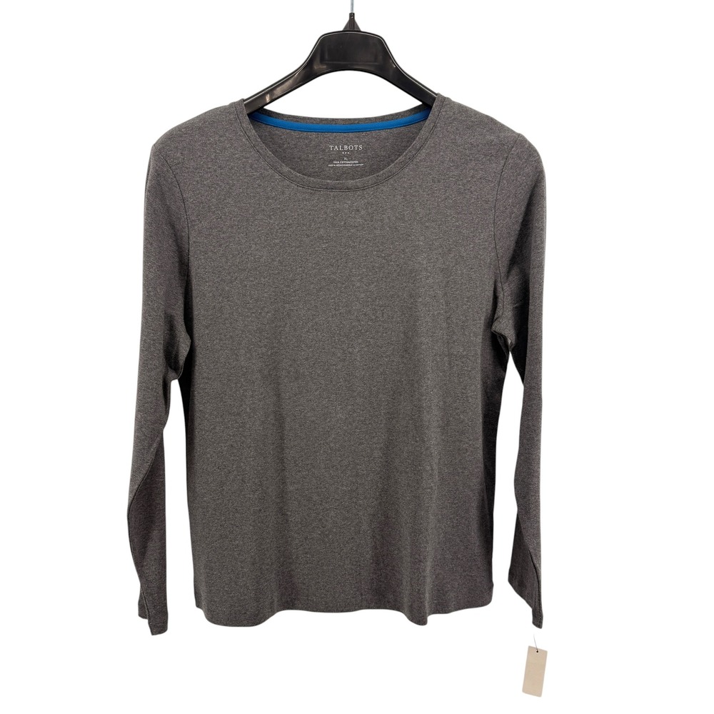 NEW Talbots Outlet T-Shirt Women XL Long Sleeve Gray Heathered Cotton Crew Neck